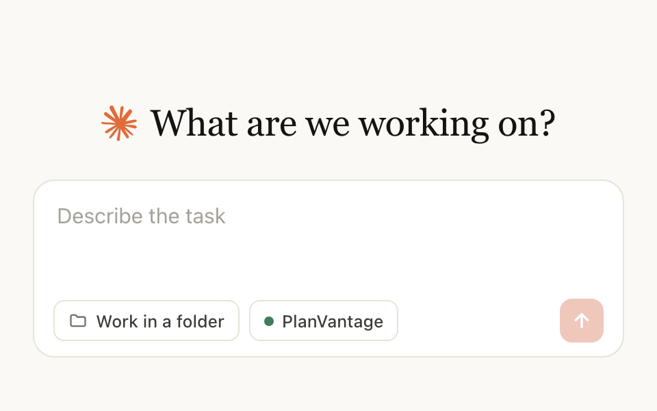 A drawing of Claude: a new chat, with PlanVantage shown as turned on under the message box